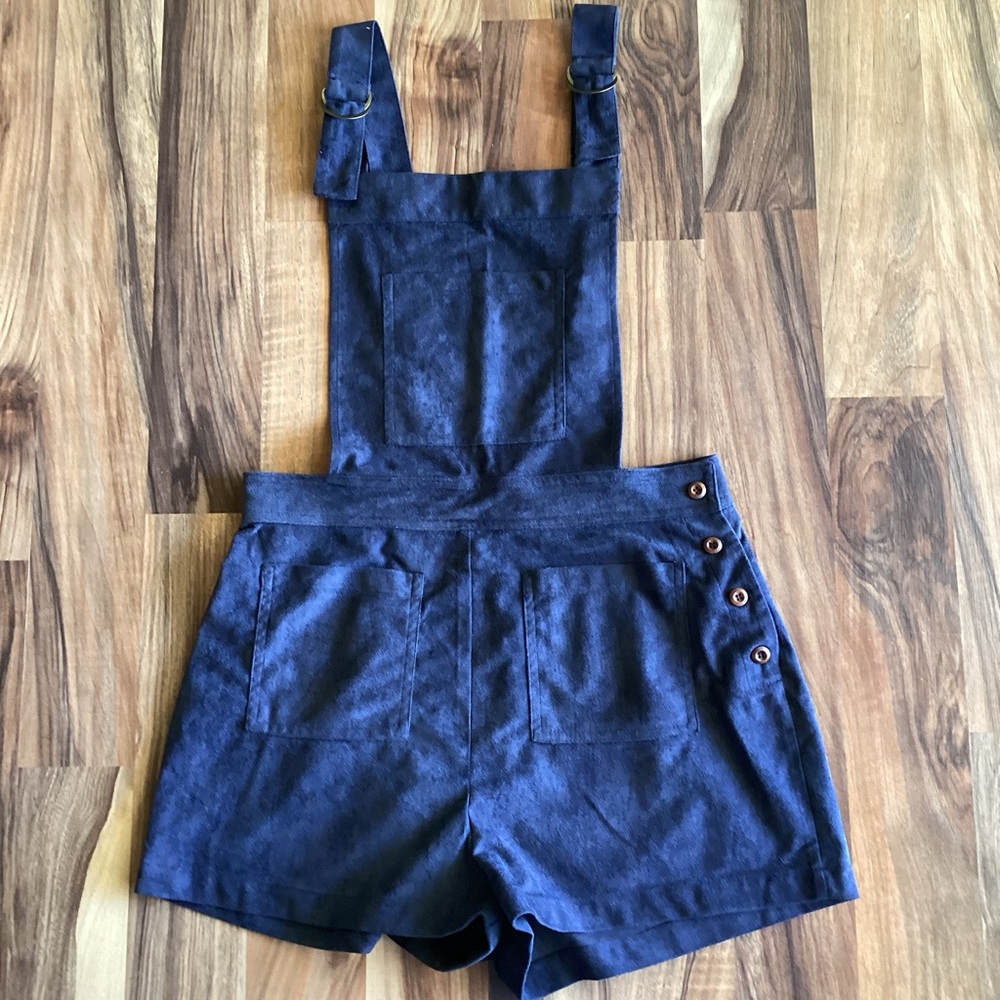 Faux Suede Short Overalls Button Closure Sz L